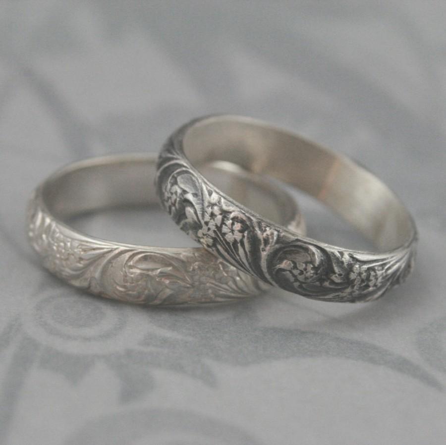 Свадьба - Vintage Style Band--Silver Wedding Band--Bridal Bouquet Band--Floral Ring--Flourish Patterned Ring-Women's Wedding Ring-Oxidized Silver Ring