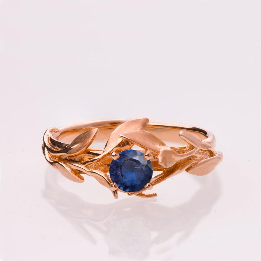 Mariage - Leaves Engagement Ring No.4 - 14K Rose Gold and Sapphire engagement ring, engagement ring, leaf ring, antique, art nouveau, vintage