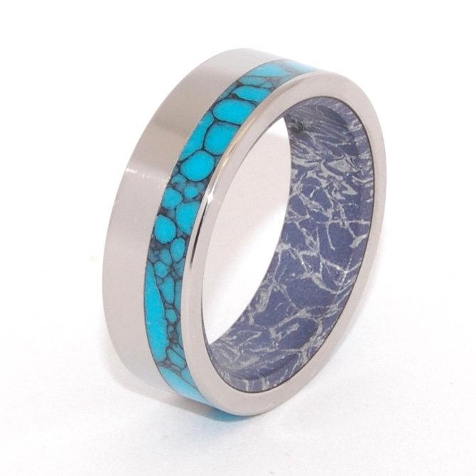 زفاف - Titanium Wedding Band, Wooden Wedding Ring, Titanium Wedding Ring, Turquoise, Wedding Band, Wedding Ring, something blue - AQUEOUS GRAPHITE