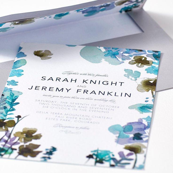 Hochzeit - Stunning Botanicals - Signature White Textured Wedding Invitations In Cupcake Or Blue Violet 