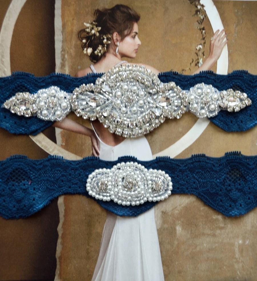 Mariage - Wedding Garter - Navy Garter Set - navy wedding garter - navy lace garter - navy bridal garter - stretch lace garter-navy garter belt