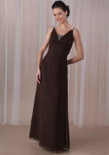 Mariage - Floor Length V-neck Brown Sleeveless Chiffon Ruched