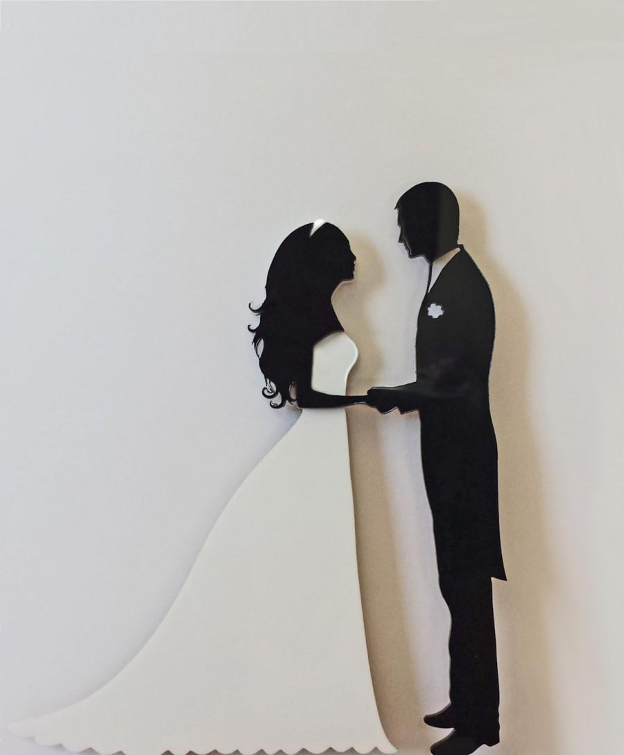 زفاف - Wedding Cake Topper Silhouette Groom and Bride, Black and White Acrylic Cake Topper [CT38a]