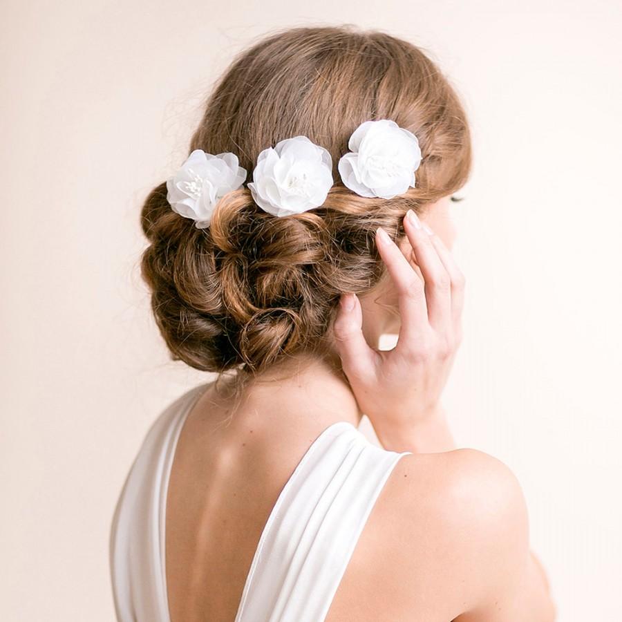 زفاف - Wedding Hair Flower Pins - Bridal Flower Pins - Bridal Hair Pins - Wedding Headpiece - Bridal Headpiece - Organza, Set of 3