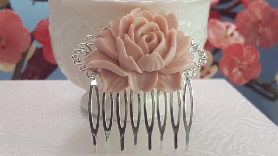 Hochzeit - Blush Hair Piece, Blush Hair Comb, Light Pink Wedding Comb, Light Pink Flower, Blush Bridesmaid, Dusty Rose, Mauve, Blush Wedding, H2014