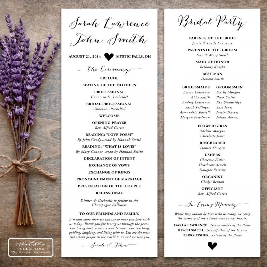 Свадьба - Printable Wedding Program Rustic - The Ellie Collection - Tea Length, PDF, Order Of Service, Digital Gold Foil & Glitter, Purple, Kraft