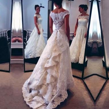 زفاف - Elegant Lace Wedding Dress Bridal Gown with Long Sleeves