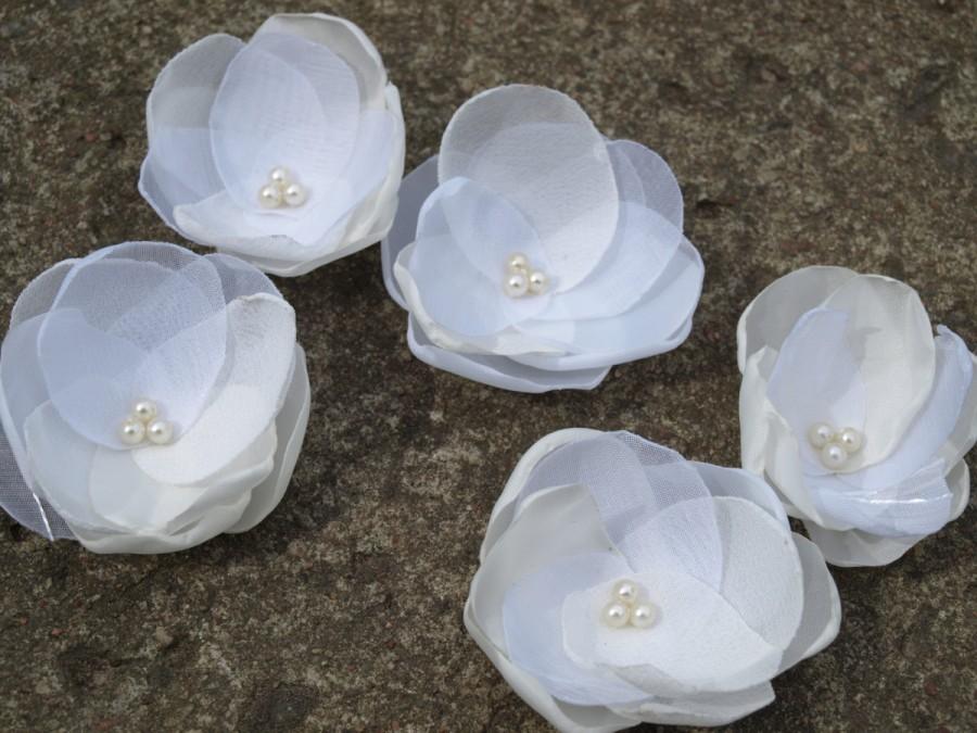 زفاف - Small White/ Ivory Colored Flower Hair Pins - Brooches  Bridal Accessory Set of 5
