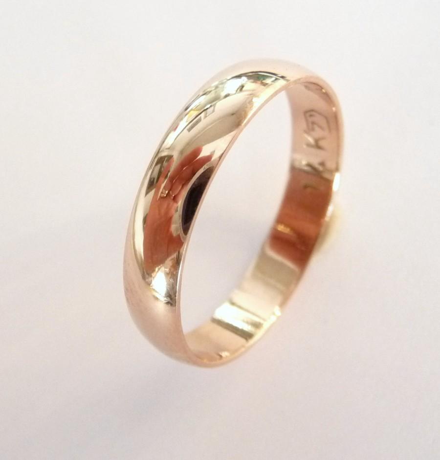 Mariage - Rose gold wedding band women and men wedding ring 4mm wide shiny