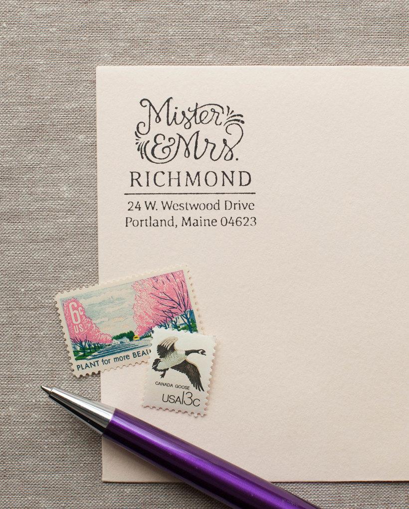 زفاف - Self-Inking Address Stamp Mr. & Mrs. Design Interchangeable stamps - just married newlywed wedding gift
