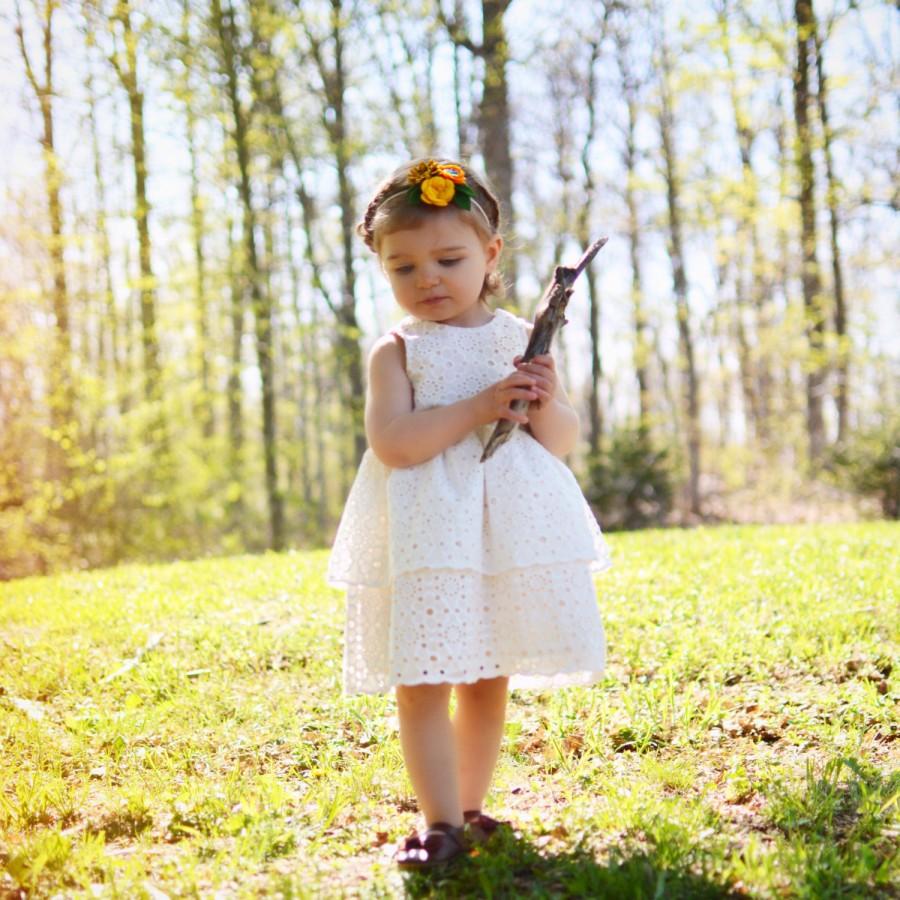 Mariage - Wildflower Ivory Eyelet Flower Girl Dress