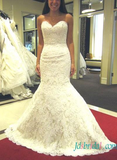 Wedding - H1587 Inexpensive Glamour strapless lace mermaid wedding dress