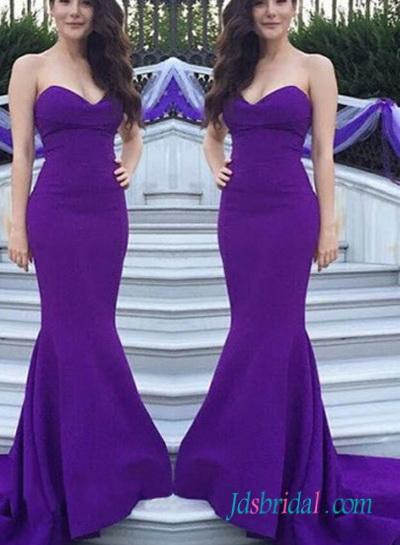 Wedding - PD16097 elegant simple purple mermaid prom evening dress