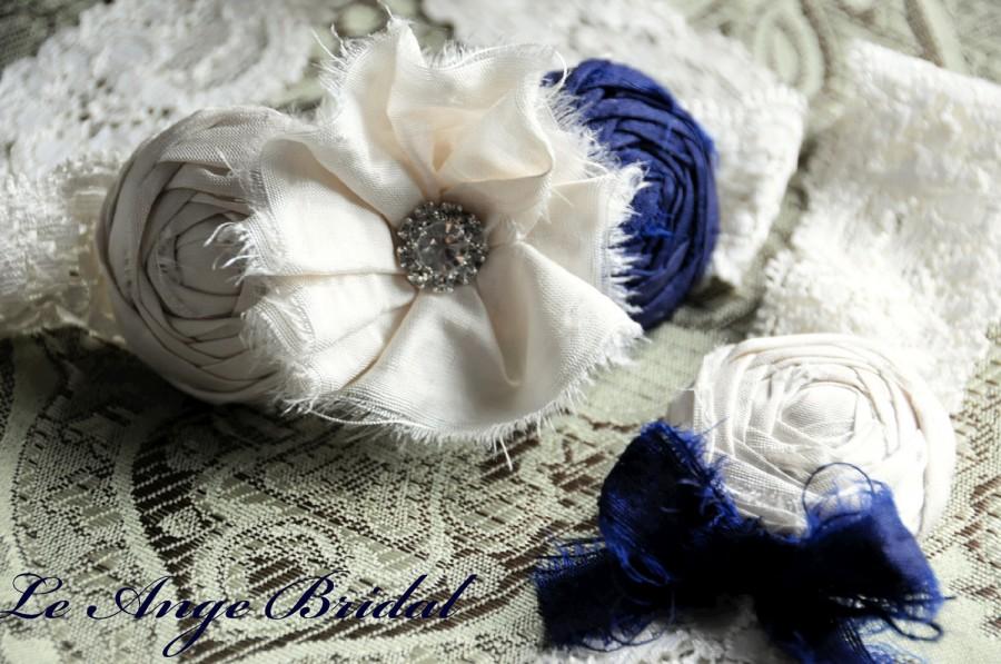 Hochzeit - SILK Wedding Garter/Something Blue/Garter Set/ Bridal Garter/ Dupioni Silk/Vintage Wedding Garter