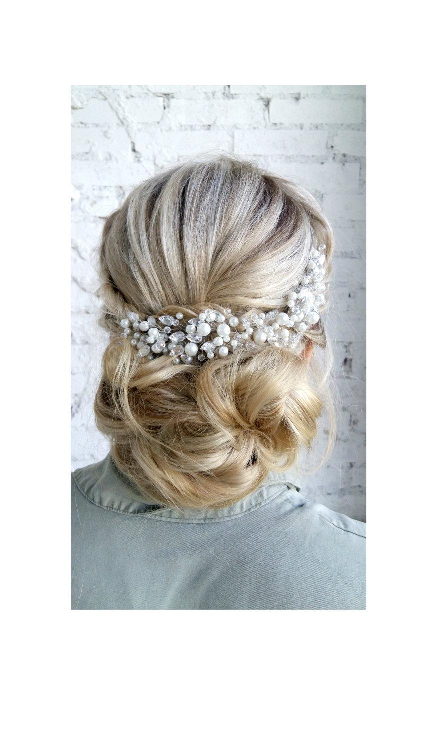 زفاف - Pearls Bridal headpiece - Crystal Bridal headpiece - Pearl Bridal hair comb - Wedding headpiece - Jeweled headpiece