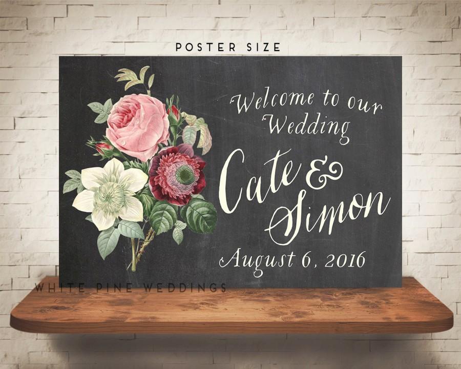 Wedding - PRINTABLE Wedding Welcome Sign, Chalkboard Wedding Sign, Pink Wedding, Botanical print, floral wedding sign, marsala wedding, burgundy, pink