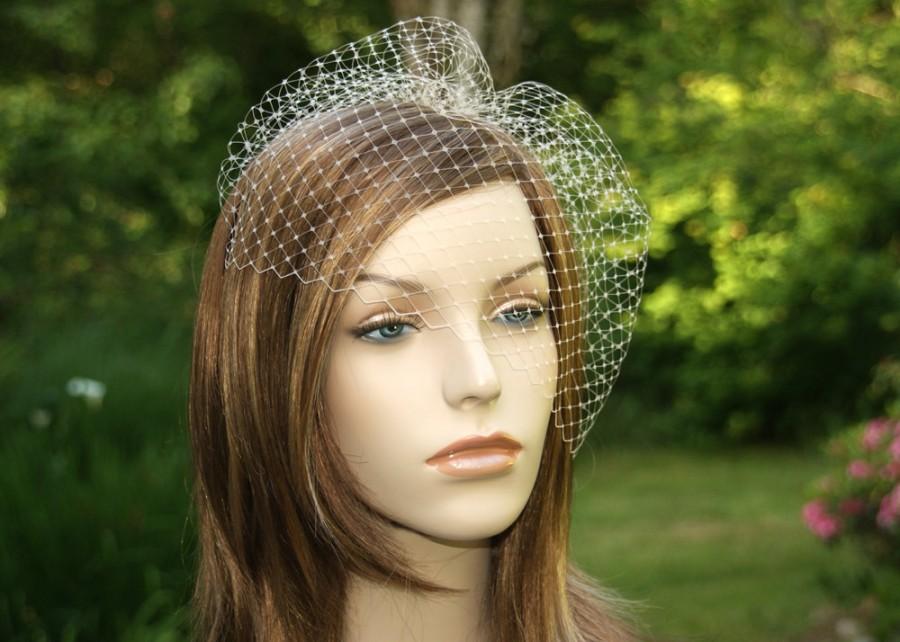 Wedding - Ivory Birdcage Veil, Ready to Ship, Bridal Bird Cage, Wedding Hairpiece, French Netting Blusher, White, Blush, Champagne, Pink Many Colors