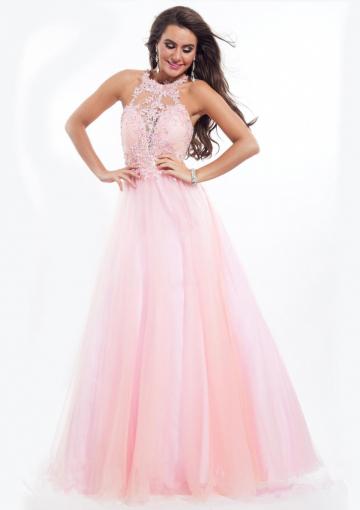 Mariage - Sleeveless Appliques Pink Tulle Straps Floor Length