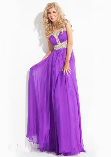 Mariage - Crystals Ruched Sleeveless Purple Blue Green Tulle Chiffon Scoop Floor Length