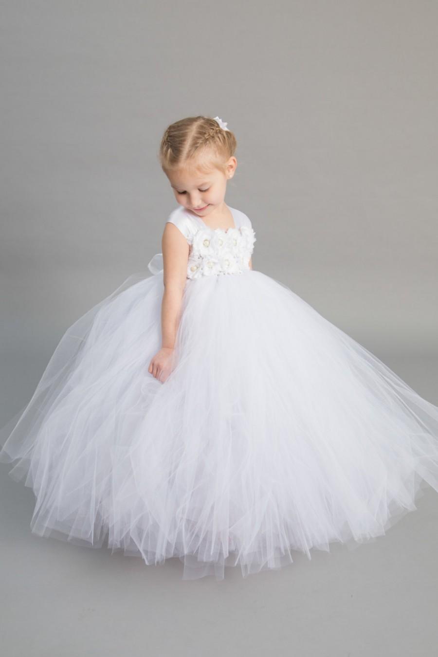 Свадьба - Flower girl dress - Tulle flower girl dress - White Dress - Tulle dress-Infant/Toddler - Pageant dress - Princess dress -White flower dress