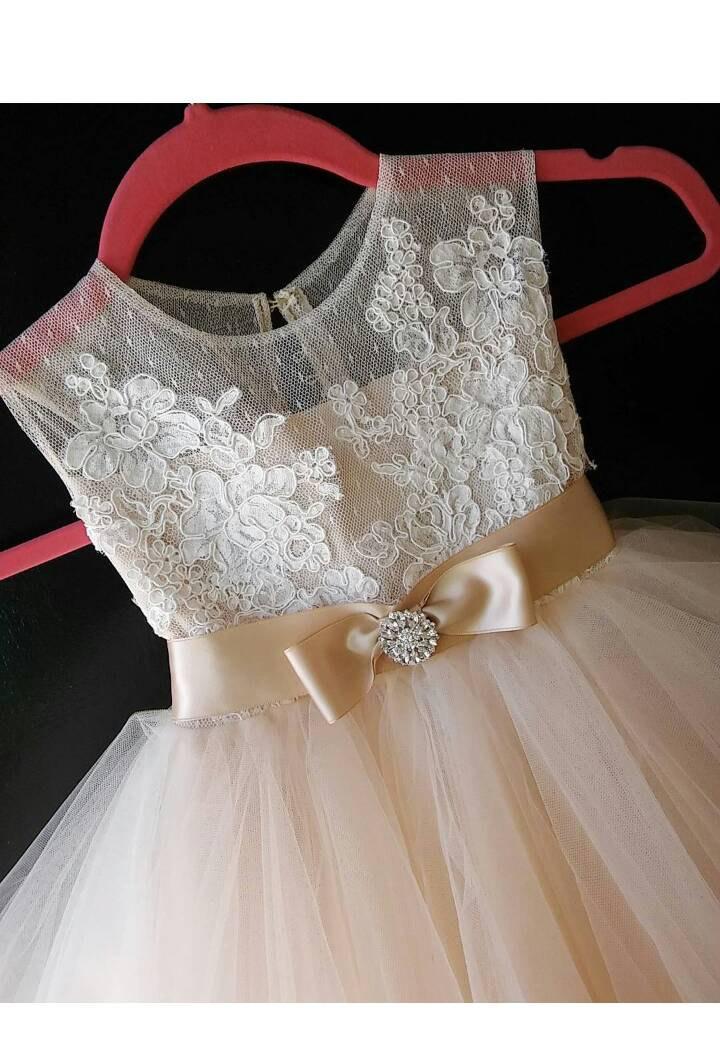 Wedding - flower girl dress "Rosse"with rhinestone and bow
