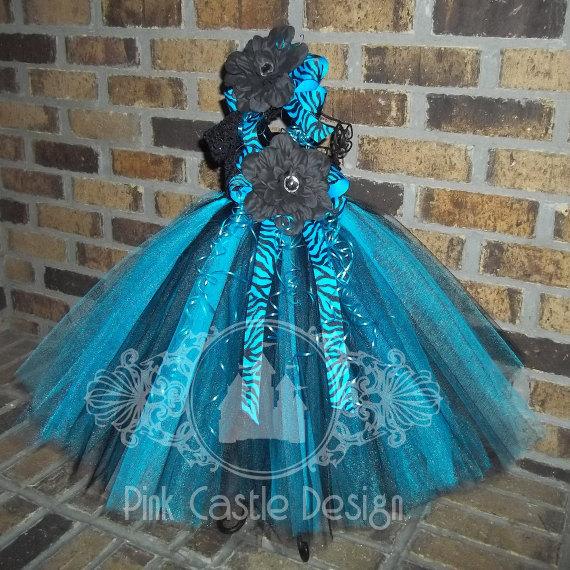 Wedding - Turquoise Zebra Dress,Black Zebra Dress,Pageant Dress,Flower Girl Dress,Flowergirl Dress,Azul Birthday,Holiday Dress,Handmade Dress,PCD0109
