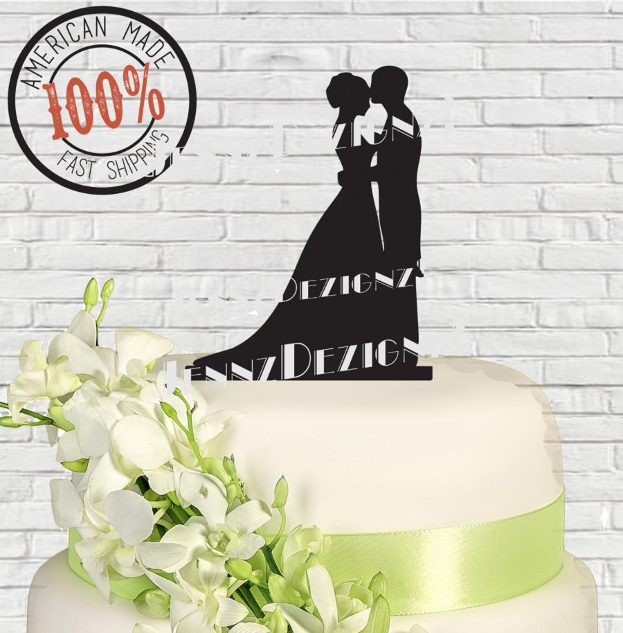 Wedding - Silhouette Romantic Couple Kissing Wedding Cake Topper # CTS002 Made in USA
