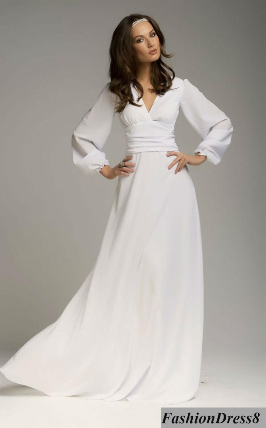 Свадьба - Maxi Dress Woman, Wedding White Dress Evening,Chiffon Sexy Dress Long Sleeve.