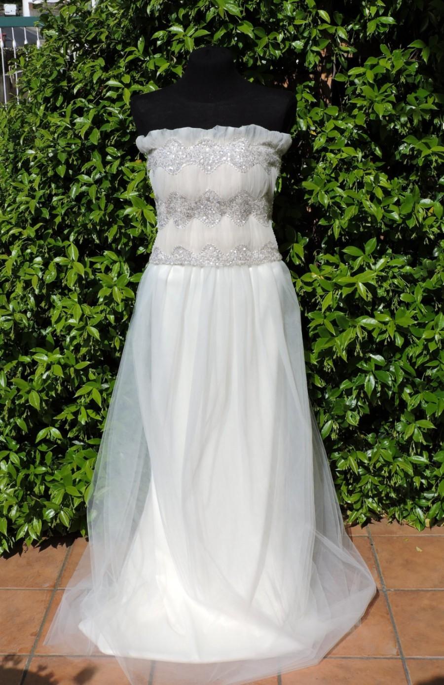 زفاف - Boho wedding strapless dress in ivory  silk chiffon and tulle
