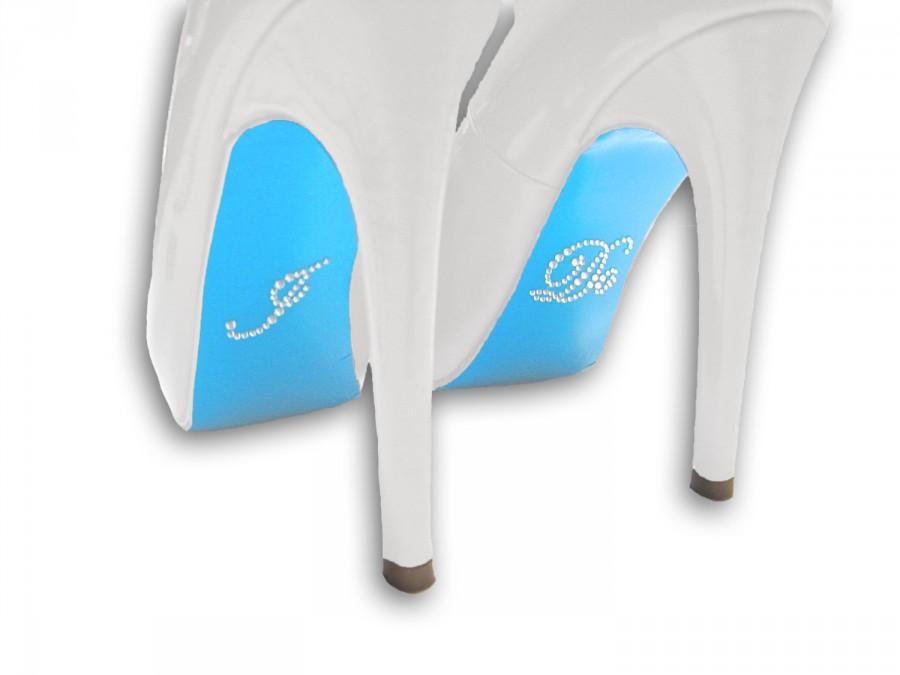 زفاف - Rhinestone "I Do" Sticker with Blue Colored Shoe Sole Kit - Slip Resistant Shoe Bottom Cover for Women's Heels