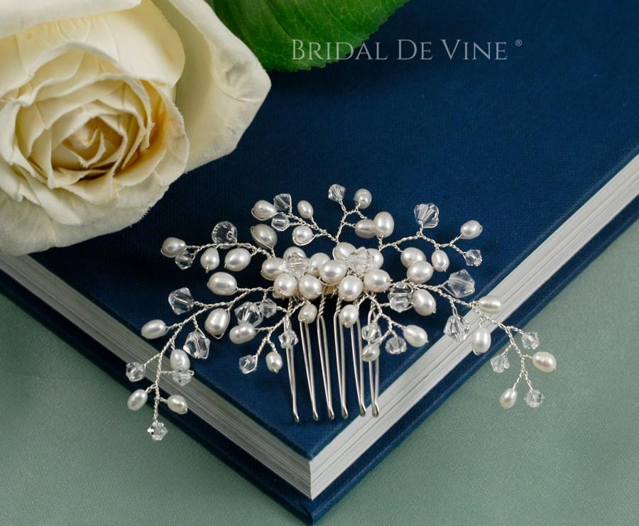 Mariage - Pretty Bridal  Delicate Pearl and Crystal Flower Spray Hair Comb Made with CRYSTALLIZED™ - Swarovski Elements