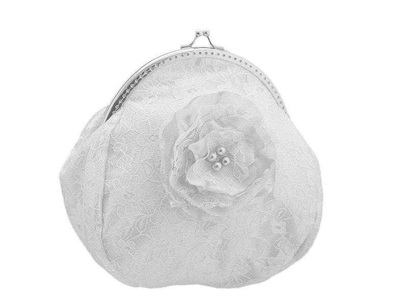 زفاف - white lace bride handbag, bridal clutch bag, womens lace purse bag in wedding, formal bag, vintage style, bridesmaid clutch handbag 1495-04