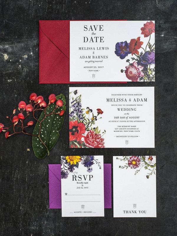 Mariage - Vintage Botanical Wedding Invitations Printable Set of 4