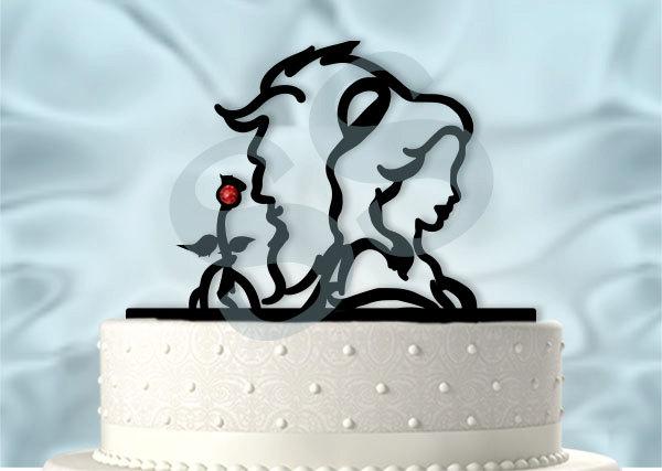 Свадьба - Beauty with Her Beast inspired Wedding Cake Topper