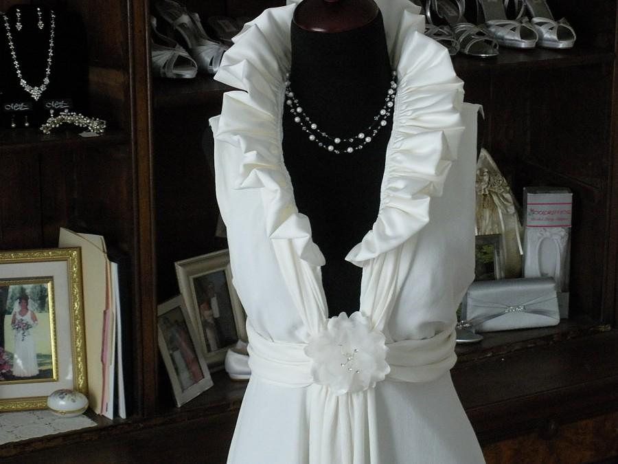 Wedding - Sleeveless Off White Ruffle Neck Destination Wedding Dress