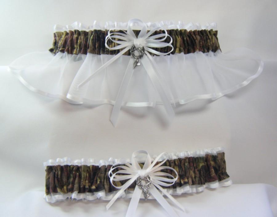 Wedding - WHITE Tree Camouflage wedding garters DEER Camo garter