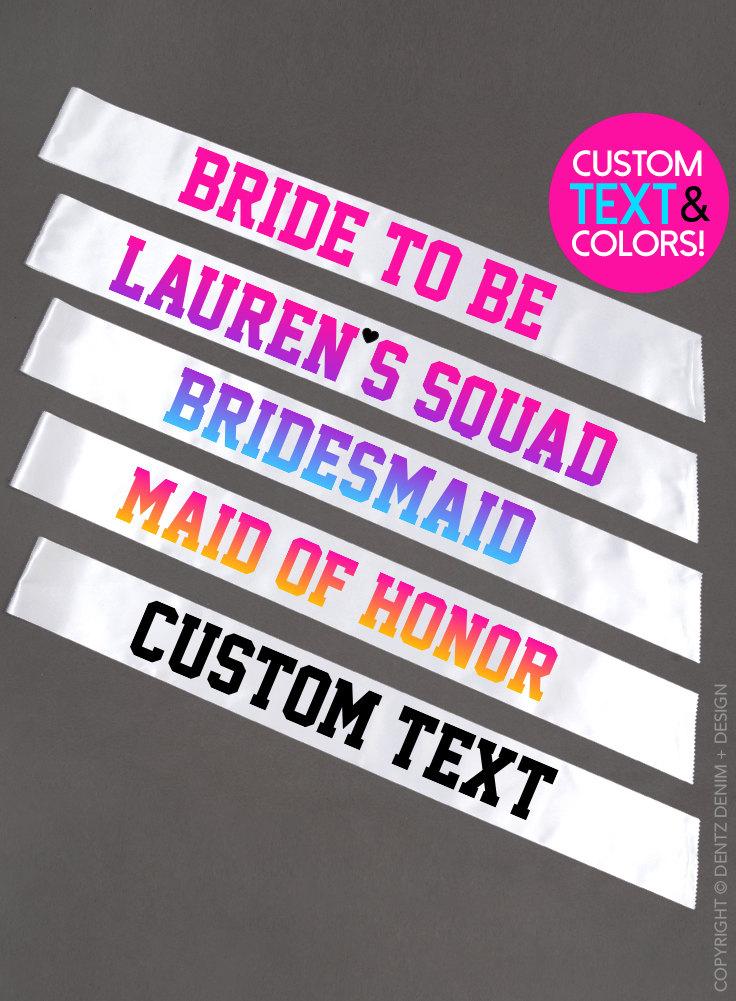 Wedding - Sporty Squad Sashes. Bachelorette Party Sash. Personalize Bridal Party Sashes for Bachelorette Weekend. Wedding Accessories