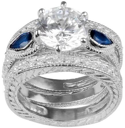 Mariage - Journee Collection 10 1/5 CT. T.W. Round-cut CZ Pave Set Glass Stone Wedding Ring Set in Sterling Silver