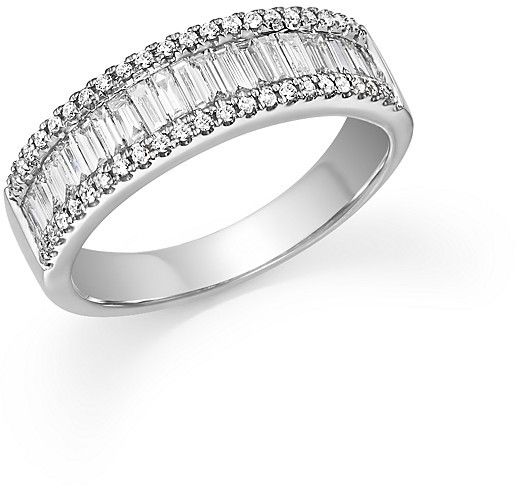 Mariage - Round and Baguette Diamond Band in 14K White Gold, .75 ct. t.w.
