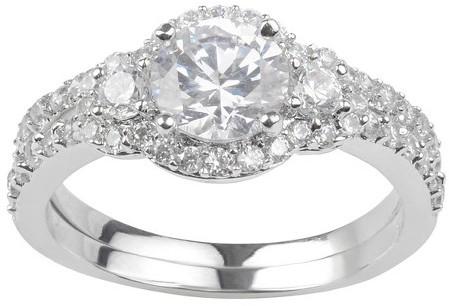 Wedding - Journee Collection 1 1/2 CT. T.W. Round-Cut CZ Basket Set Halo Wedding Ring Set in Sterling Silver