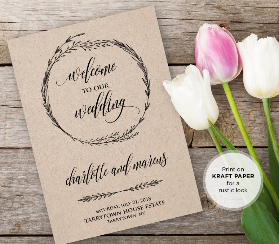 Mariage - Wedding Program Template, INSTANT DOWNLOAD, Editable Text, Printable Ceremony, Order of Service, Kraft Program, PDF File, Digital Download