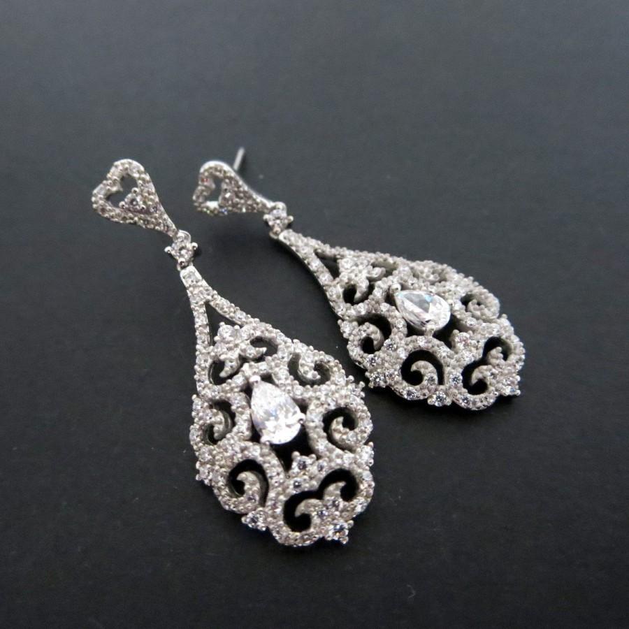 Hochzeit - Bridal earrings, Chandelier Wedding earrings, Vintage glamour crystal earrings, Rhinestone earrings, Long bridal earrings