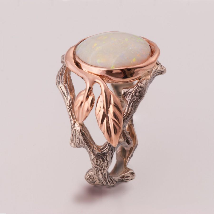 زفاف - Twig and Leaf Engagement Ring - Opal engagement ring, Unique Engagement ring, Opal ring, Oval Opal Ring, Twig Opal Ring, Leaf Opal Ring, 8