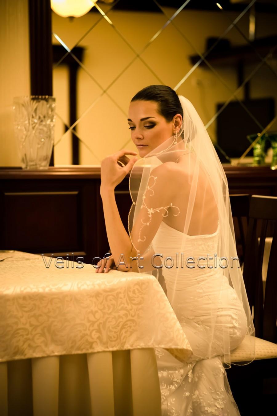زفاف - NWT 1T Fingertip Bridal Wedding Veil Scalloped Beaded Flower Motif Edge VE205 Handcrafted