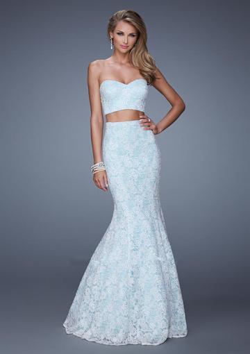Wedding - Sweetheart Blue Ruched Lace Floor Length Open Back Mermaid