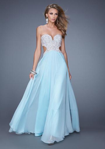 Mariage - Sleeveles Sweetheart Beading Open Back Ruched Floor Length Chiffon Blue Pink