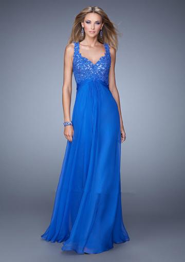 Wedding - Sleeveless Blue Black Appliques Straps Open Back Ruched Red Floor Length Chiffon