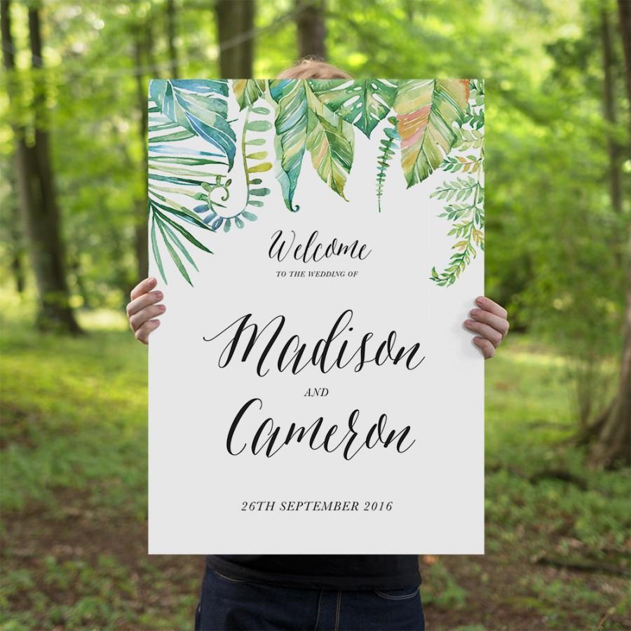 Wedding - Printable Wedding Welcome Sign, Rustic Whimsical DIY Printable Sign, Wedding Signage - Tropical Luxe Watercolour