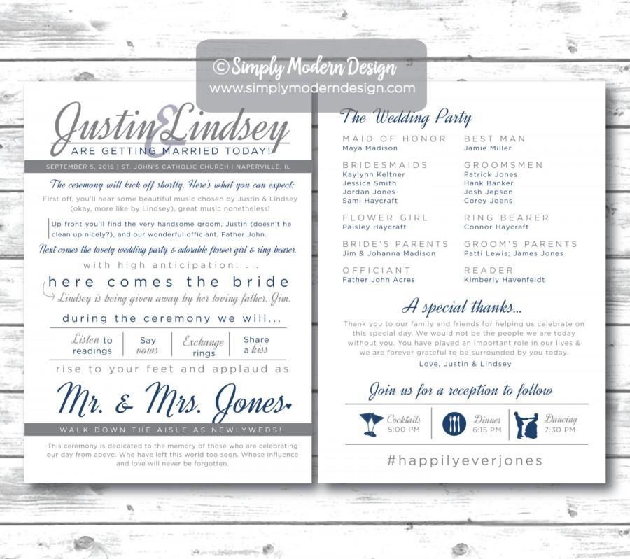 Mariage - modern and fun double sided wedding program, unique wedding program, wedding fan, program fan, PRINTABLE or PRINTED PROGRAMS