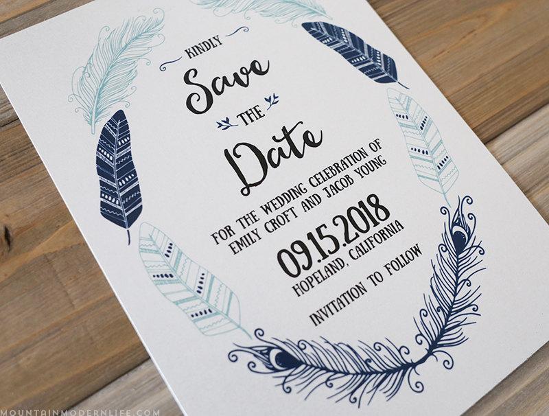 زفاف - Printable Bohemian DIY Save the Date Template - Indigo